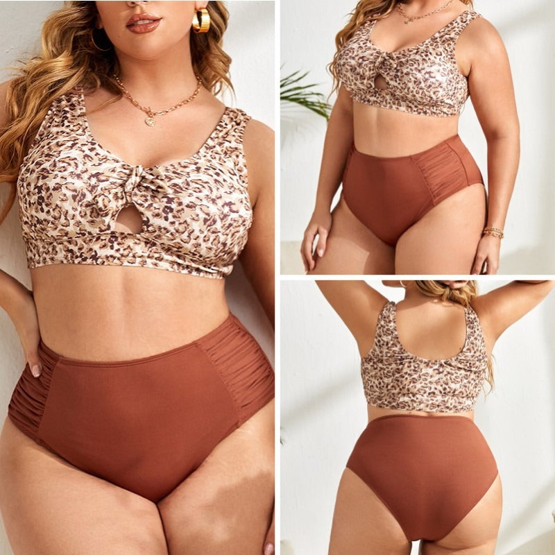 Leopard Print Plus Size Suspender Swimsuit