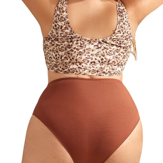 Leopard Print Plus Size Suspender Swimsuit