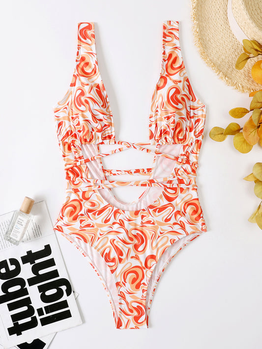 Sexy Print Tight One-Piece Swimsuit