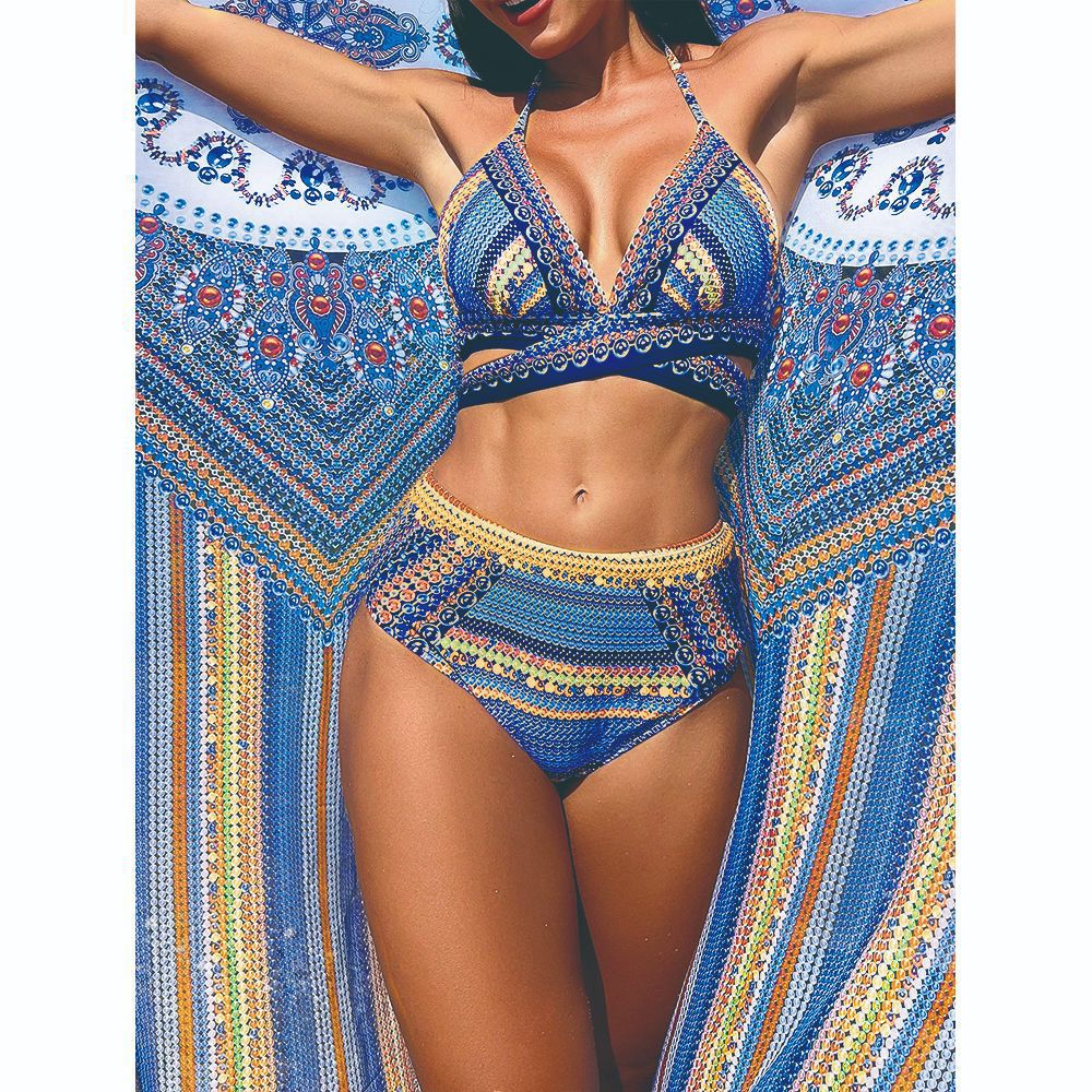 Cross Tie High Waist Three-Piece Bikini Set