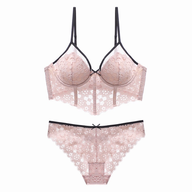 Crochet Lace Long Bra & Corset Lingerie Set