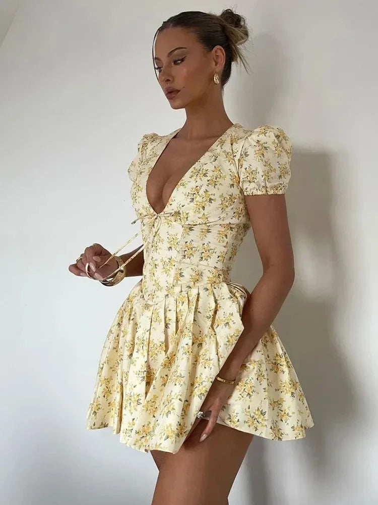 Floral Pleated Mini Dress