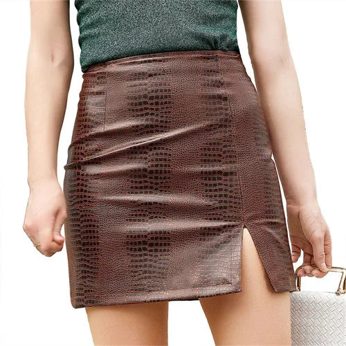 Crocodile Print PU Mini Skirt