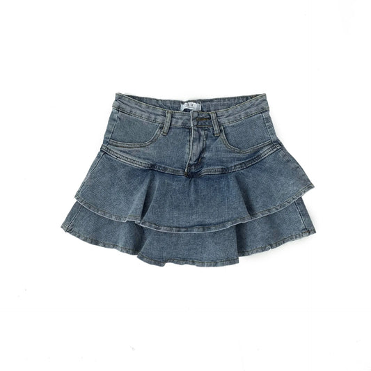 High-Waist Stretch Denim Mini Skirt