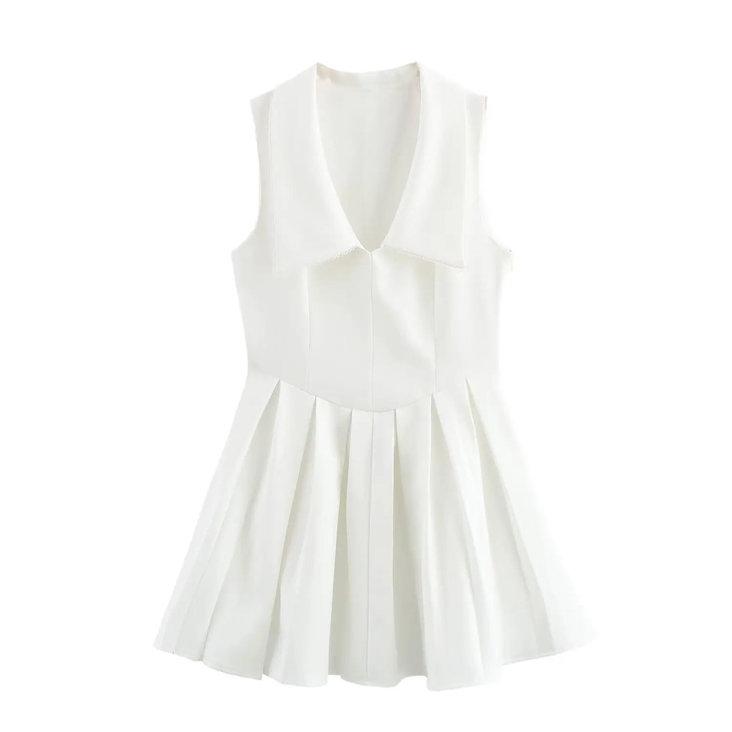 V-Neck Sleeveless Pleated Mini Dress