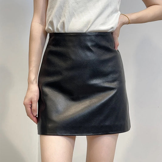 Genuine Leather A-Line Mini Skirt