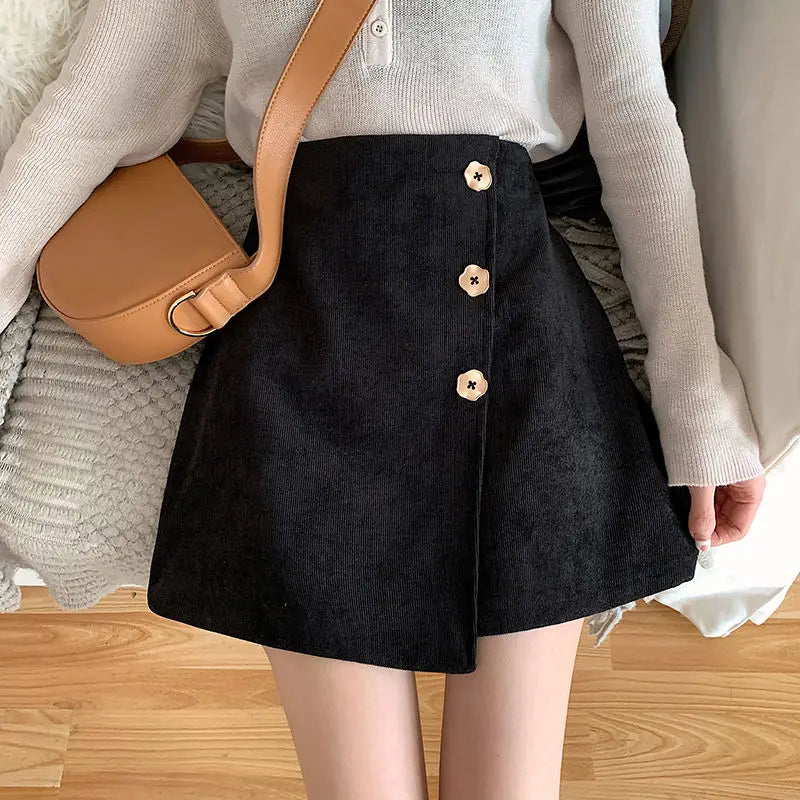 Petal Button Corduroy Mini Skirt