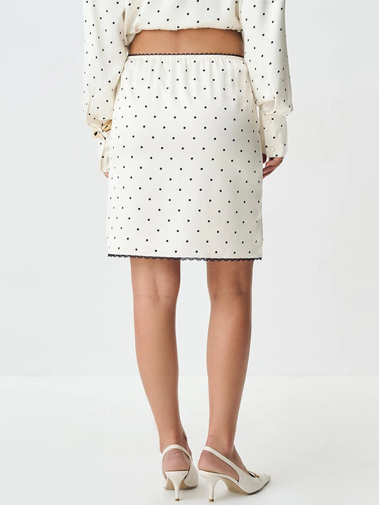 Polka Dot Satin Lace Mini Skirt