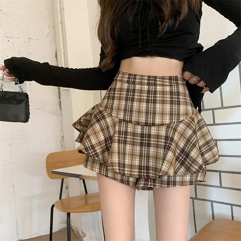 Y2K Tiered Tartan Ruffle Mini Skirt