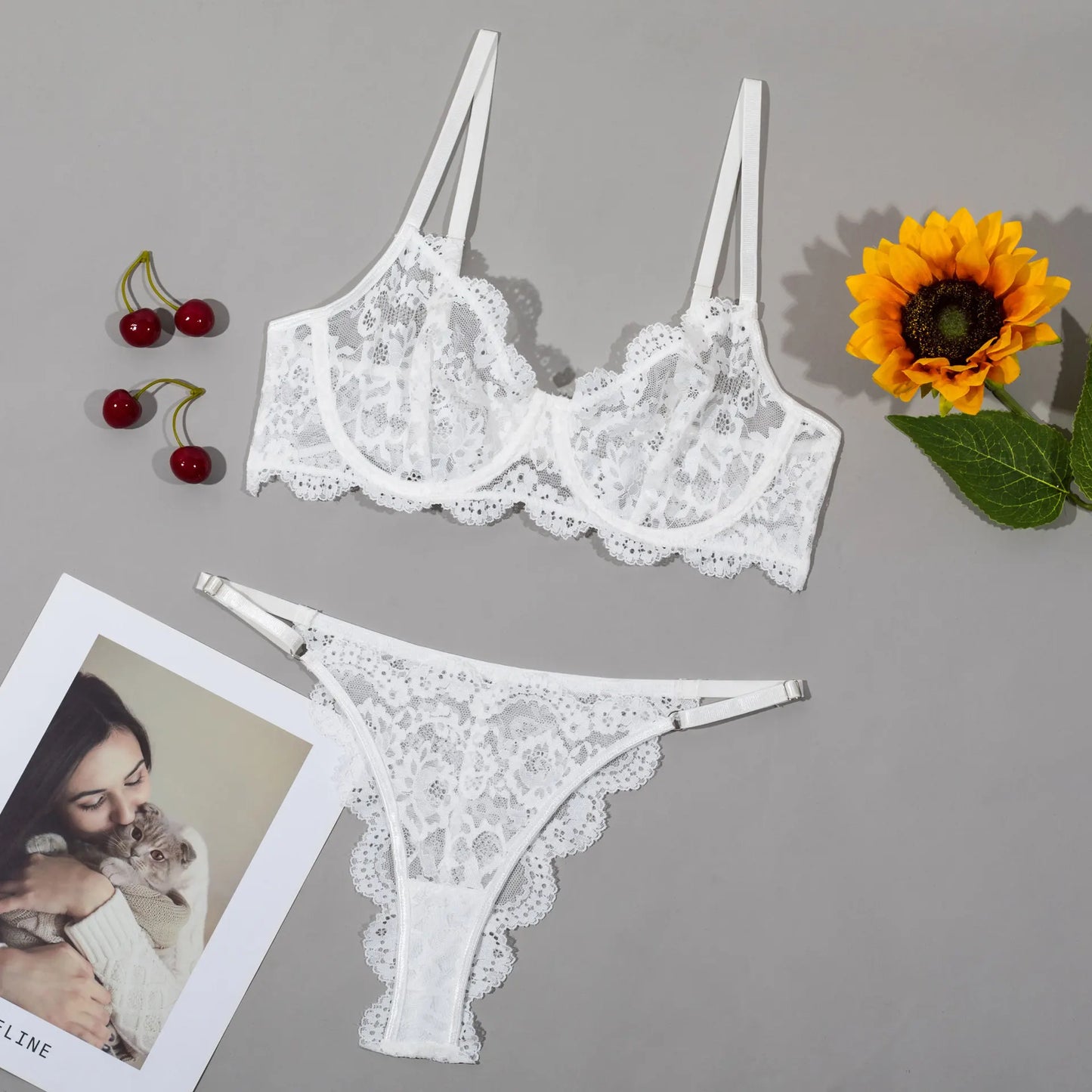Mesh See-Through Lace Lingerie Two-Piece Set