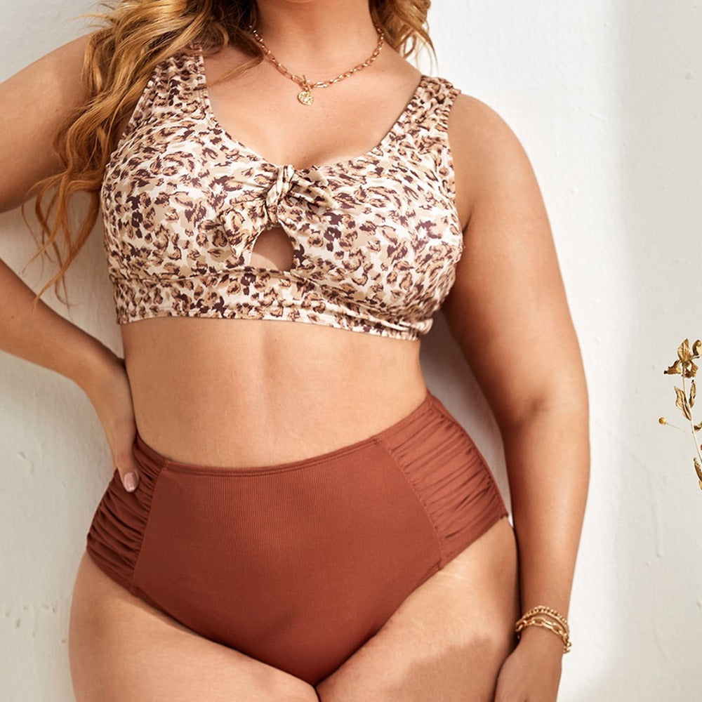 Leopard Print Plus Size Suspender Swimsuit