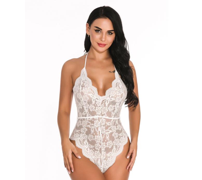 Lace-Trim Cotton Blend Sexy Lingerie Set
