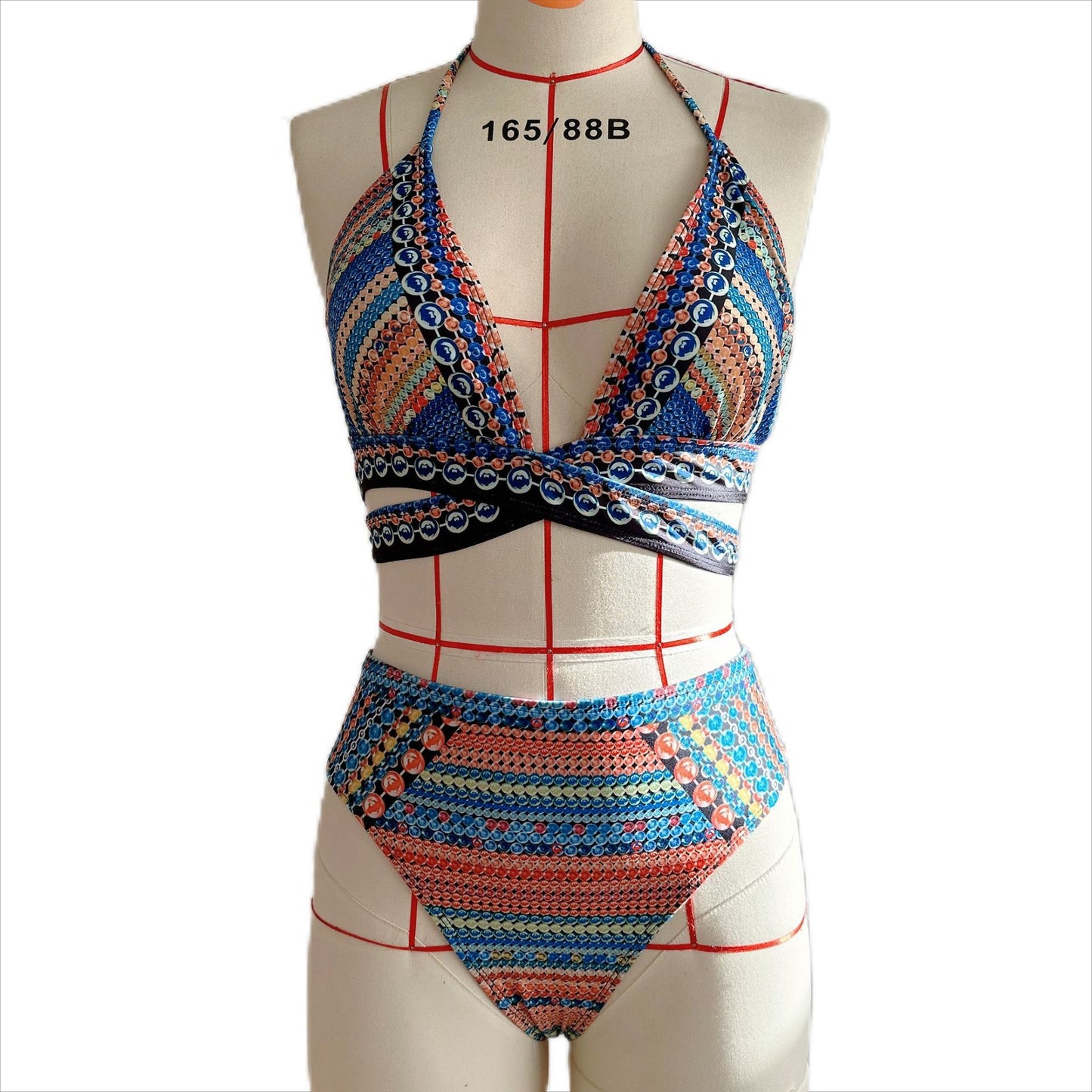 Cross Tie High Waist Three-Piece Bikini Set