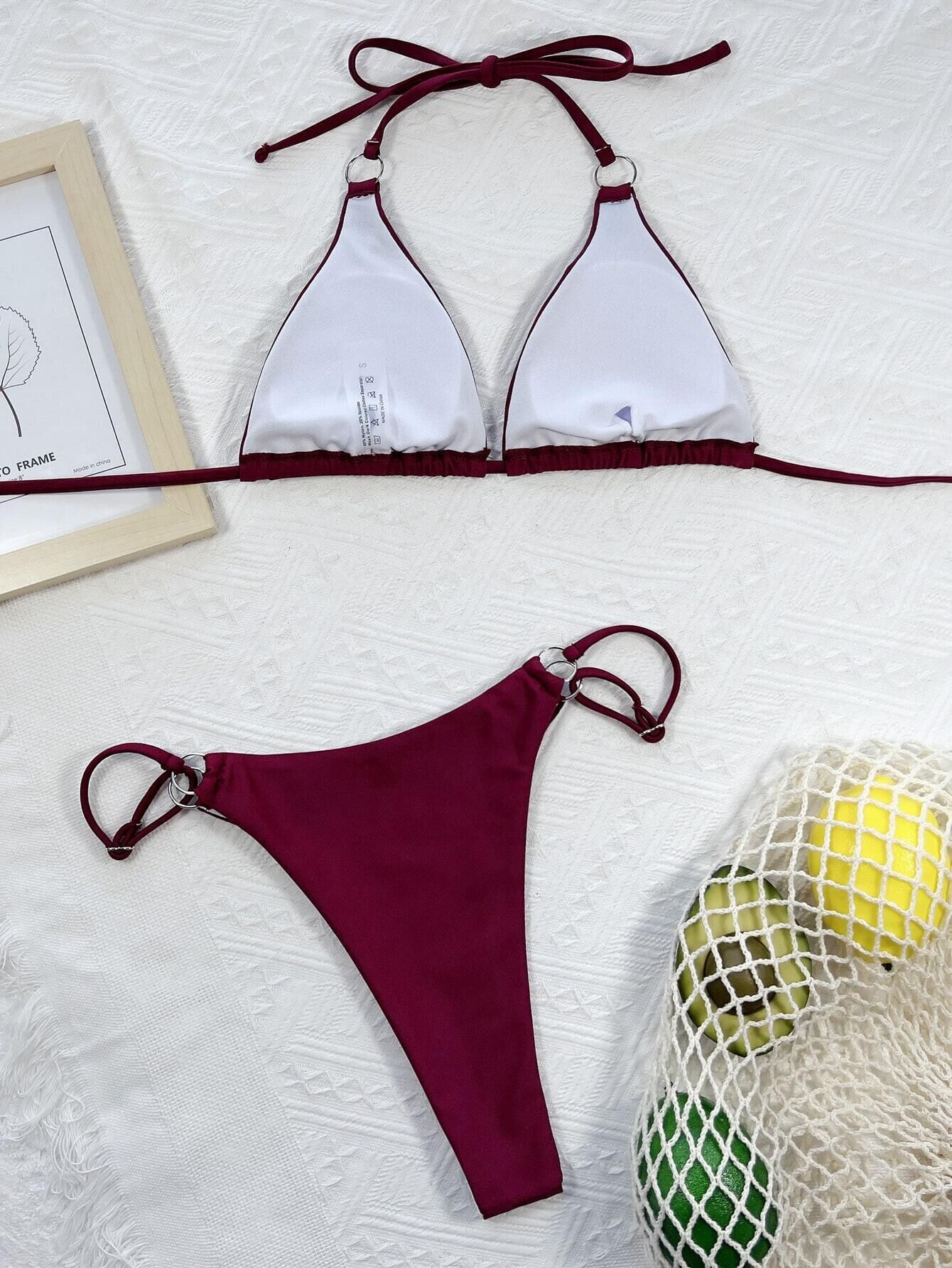 Solid Color Triangle Bag Split Bikini