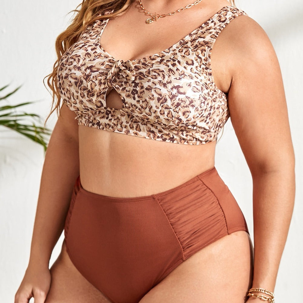 Leopard Print Plus Size Suspender Swimsuit