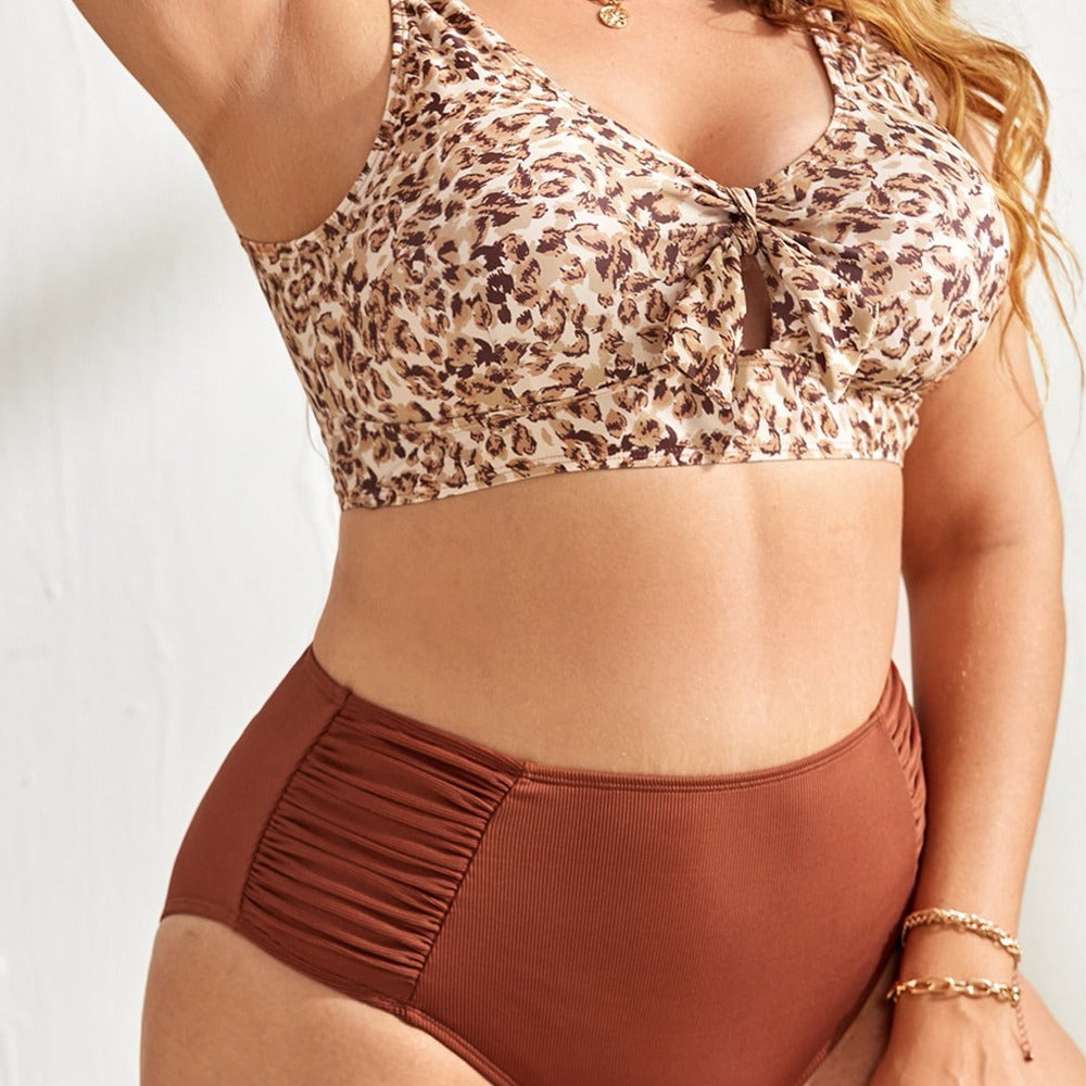 Leopard Print Plus Size Suspender Swimsuit