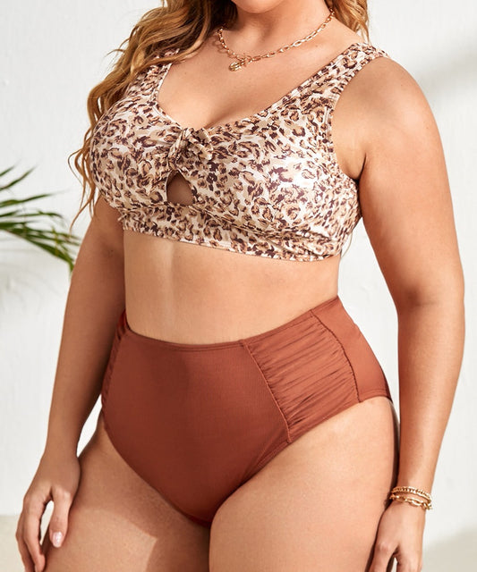 Leopard Print Plus Size Suspender Swimsuit