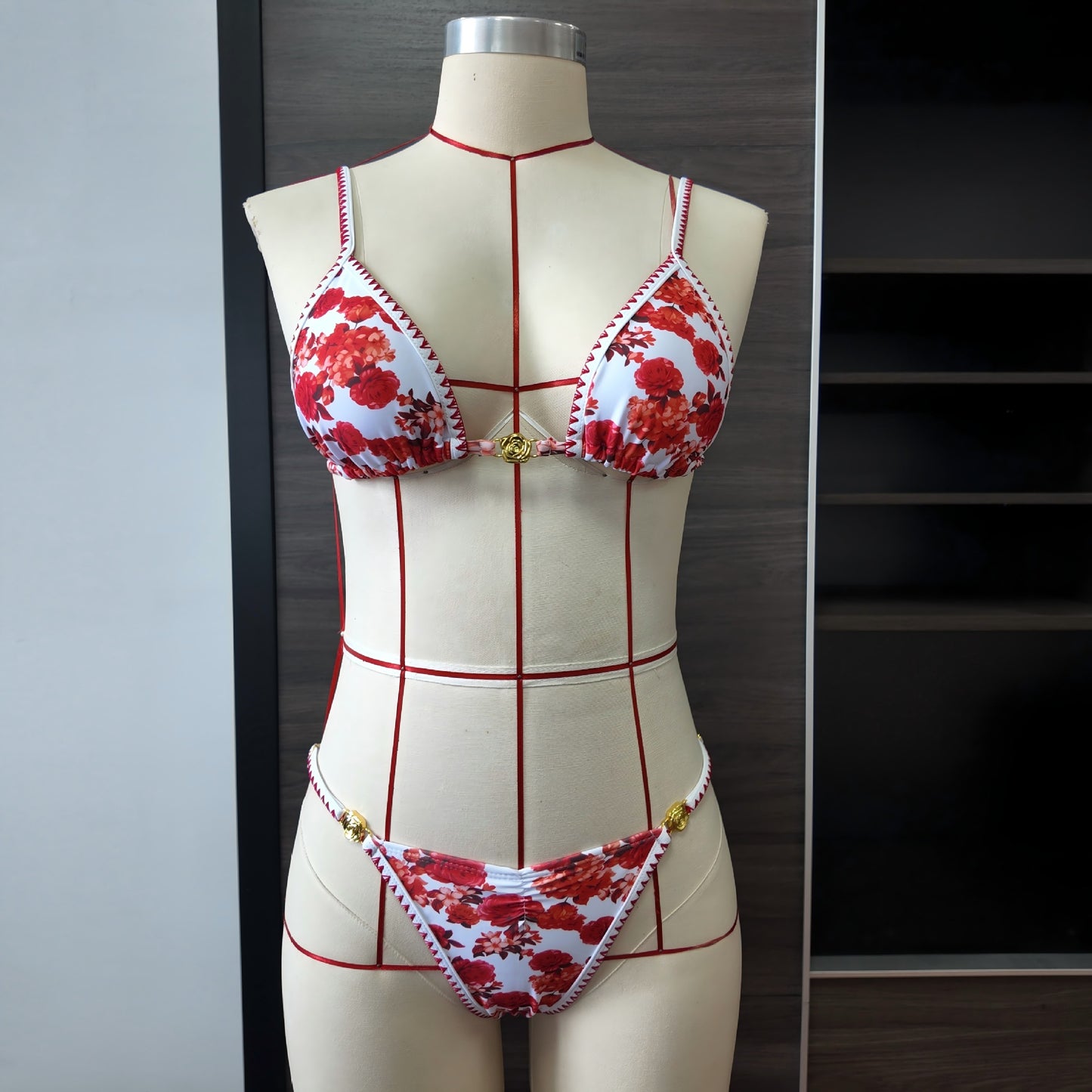 Women's Rose Print Tie Strap Bikini