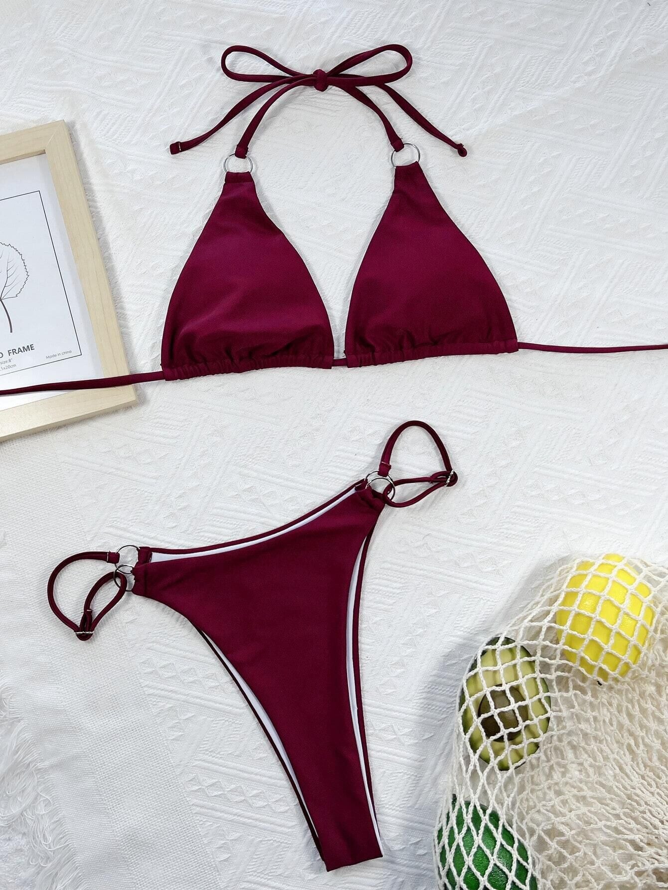 Solid Color Triangle Bag Split Bikini