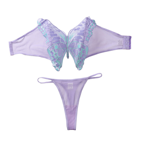 Mesh Embroidery Bow Lingerie Set