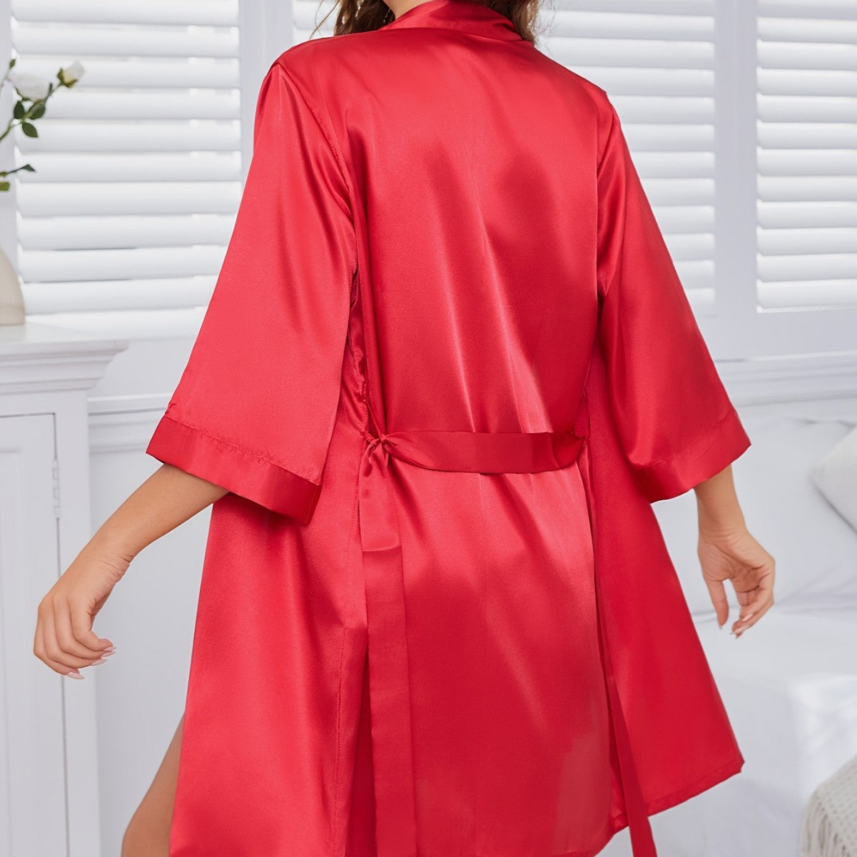 Silk-Like Nightgown & Robe Two-Piece Lingerie Set