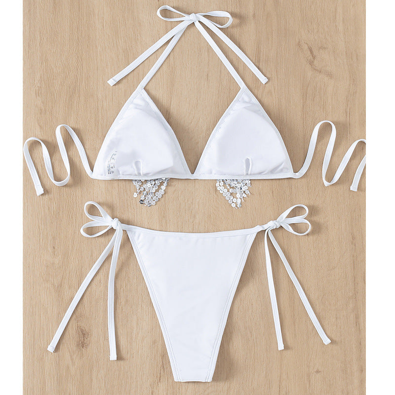 Sequined Pendant Sexy Split Bikini