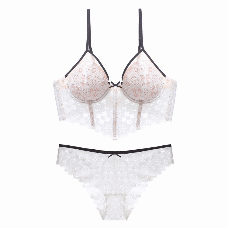Crochet Lace Long Bra & Corset Lingerie Set