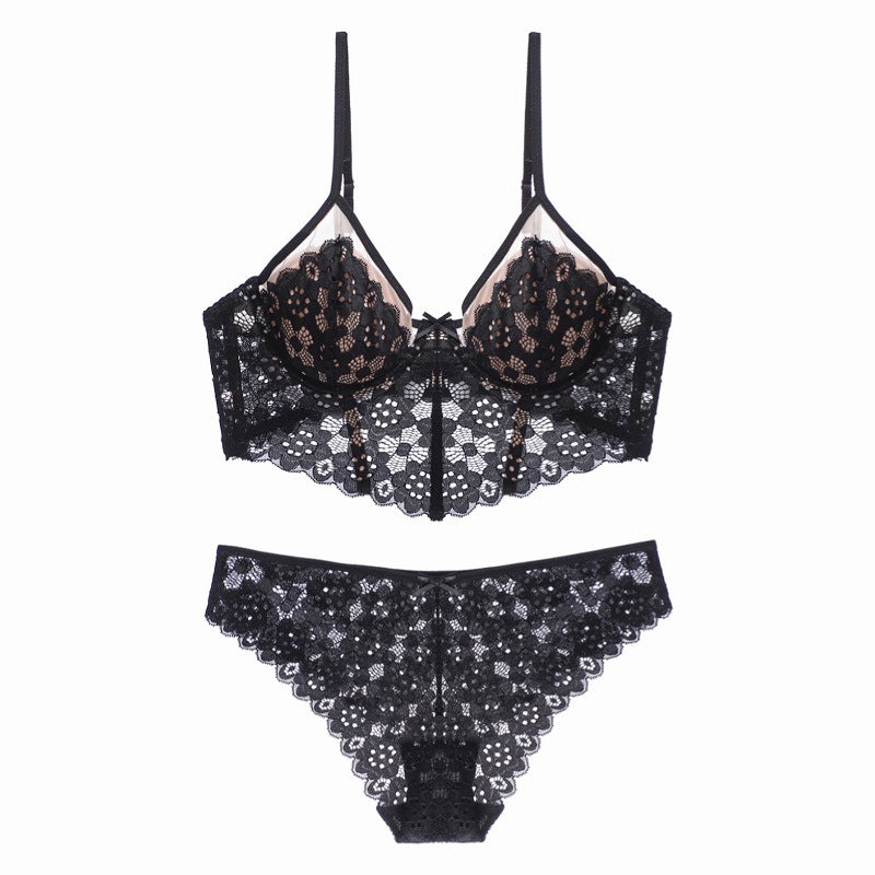 Crochet Lace Long Bra & Corset Lingerie Set