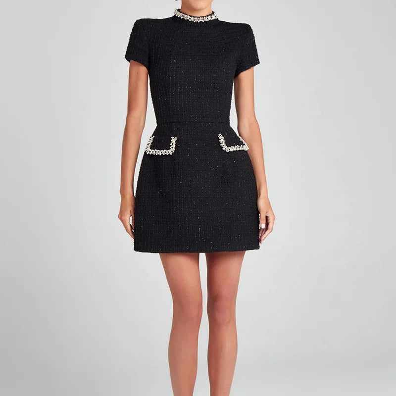 Patchwork Backless Sleeveless Pocket Mini Dress
