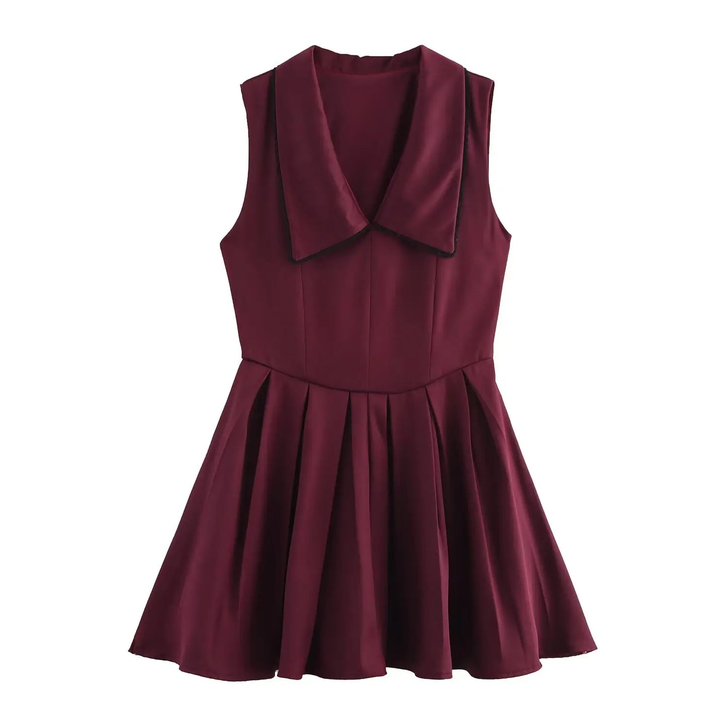 V-Neck Sleeveless Pleated Mini Dress