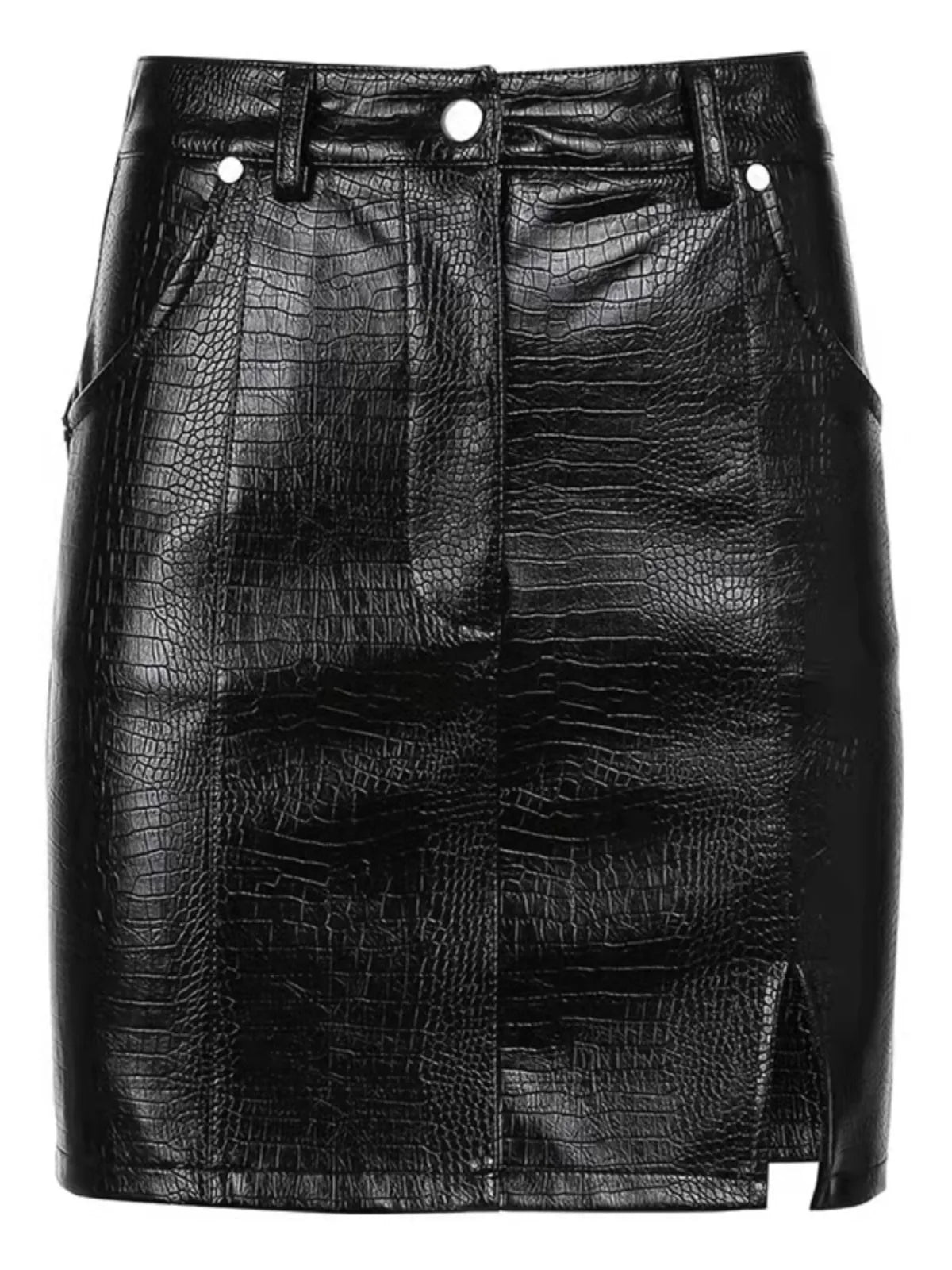 Black PU Leather Wrap Mini Skirt