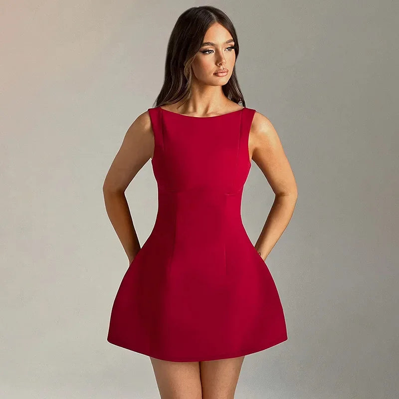 Double Layer Woven Sleeveless Bodycon Mini Dress