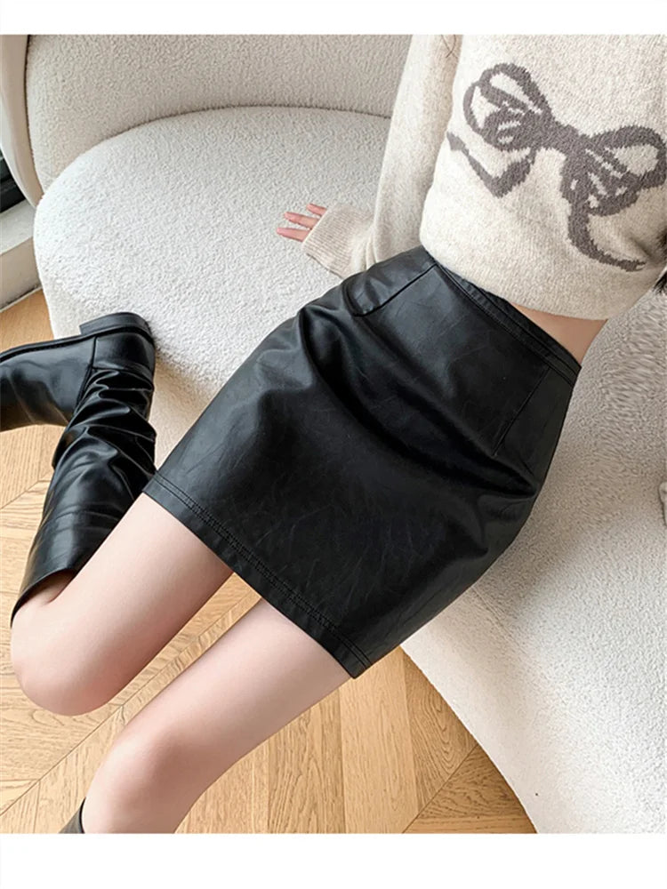 Burgundy PU Leather Mini Skirt