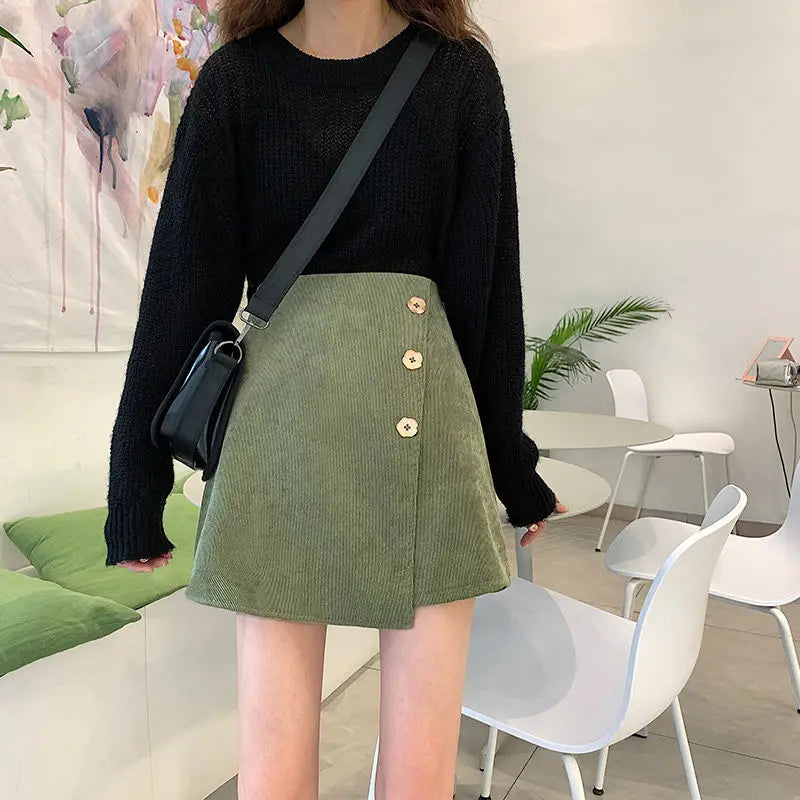 Petal Button Corduroy Mini Skirt