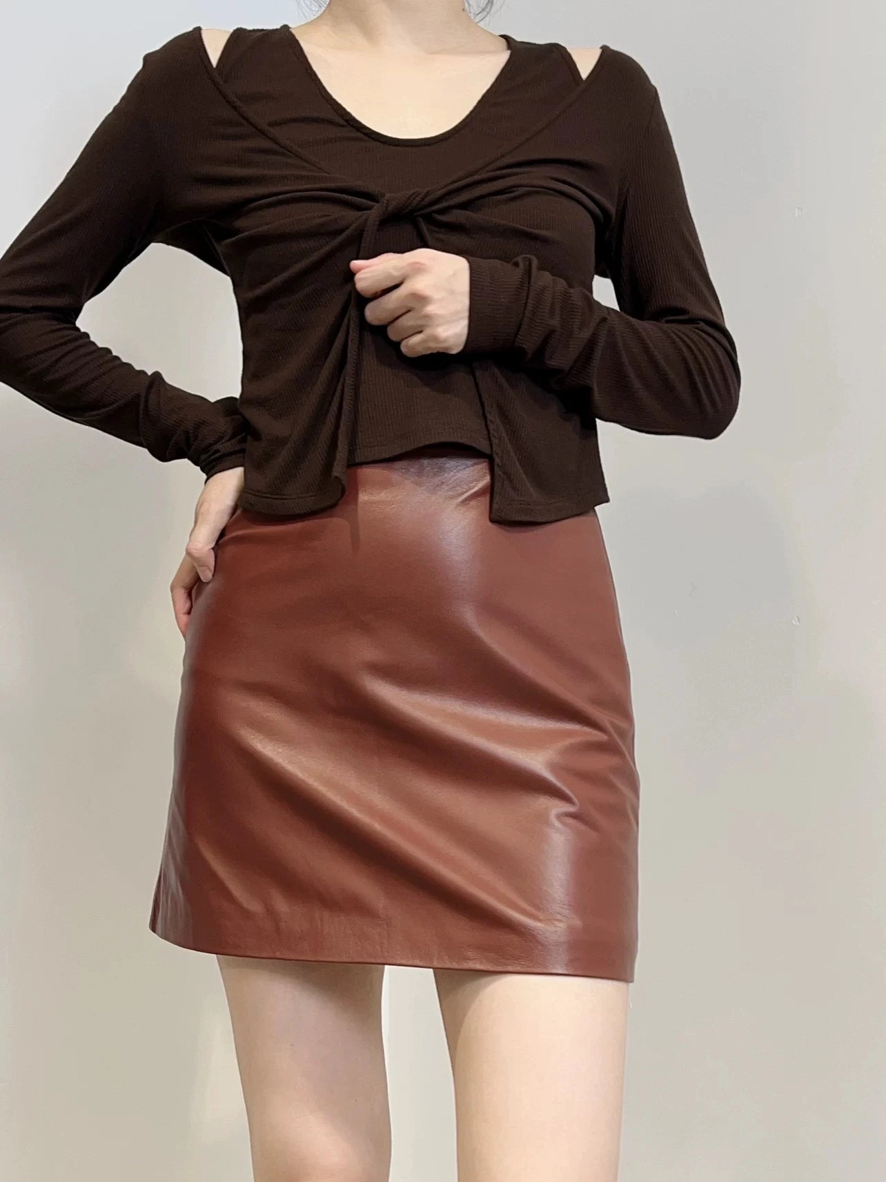 Genuine Leather A-Line Mini Skirt