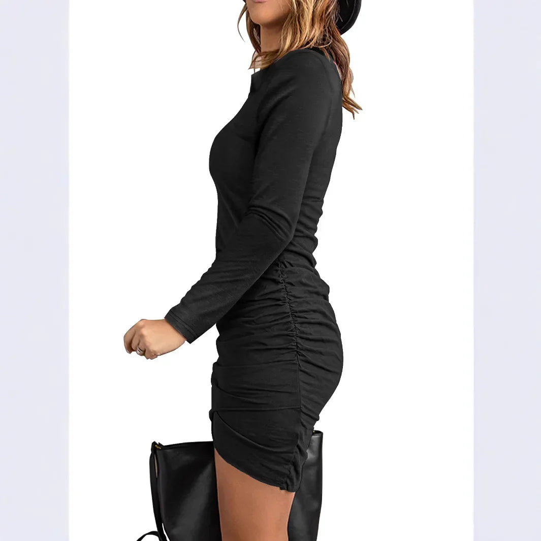 Asymmetrical Long Sleeve Collared Mini Dress