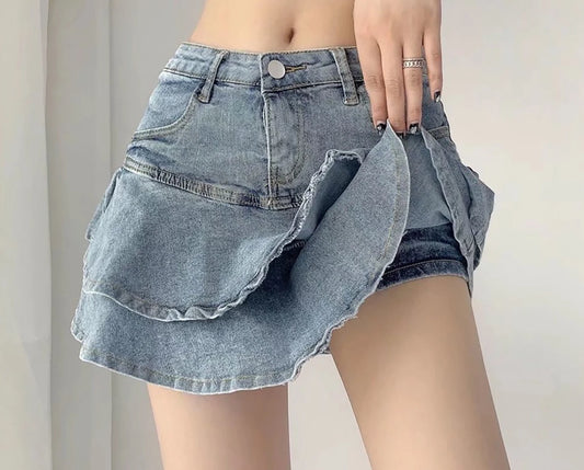High-Waist Stretch Denim Mini Skirt