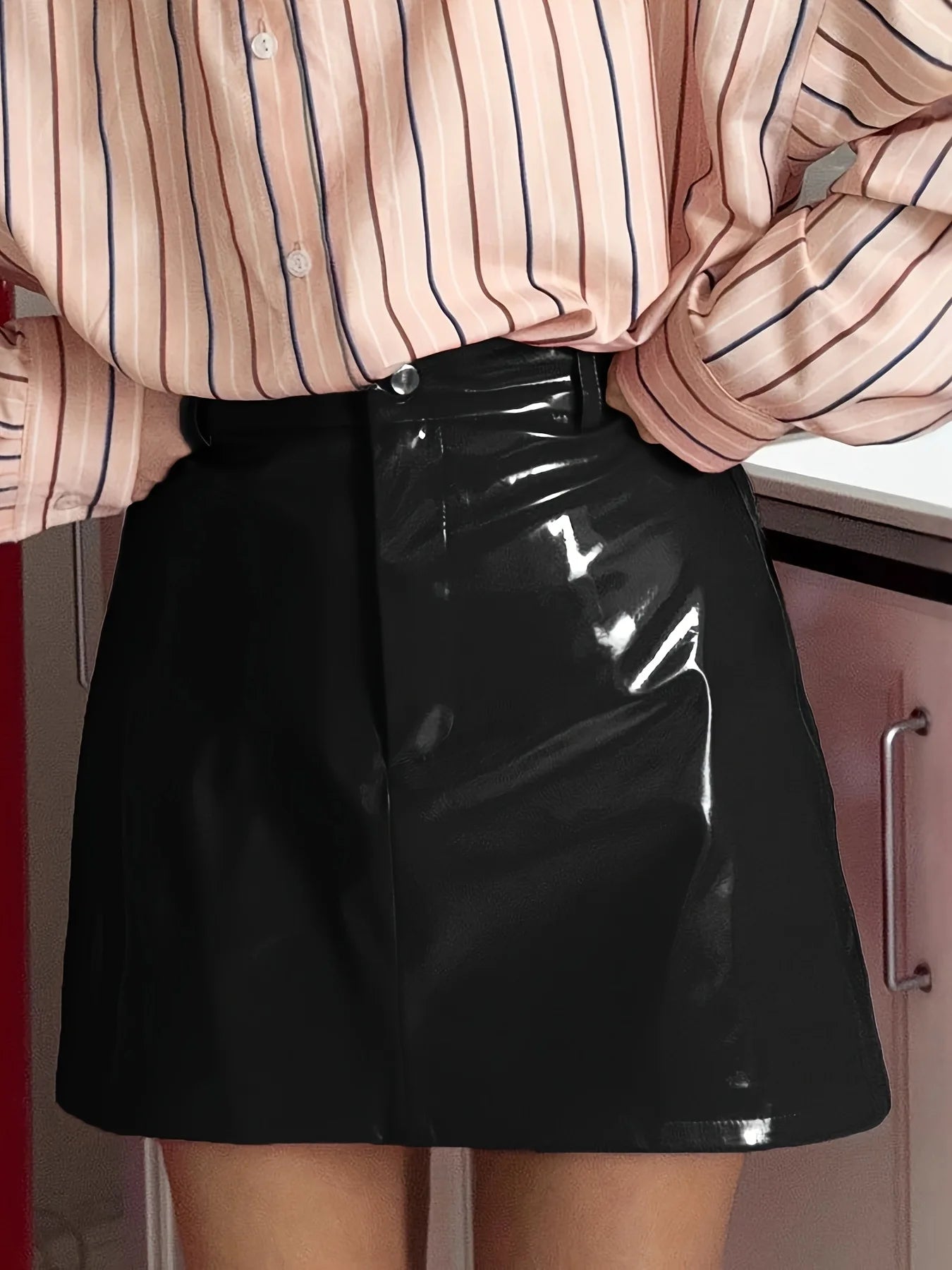 A-Line High-Waist PU Mini Skirt