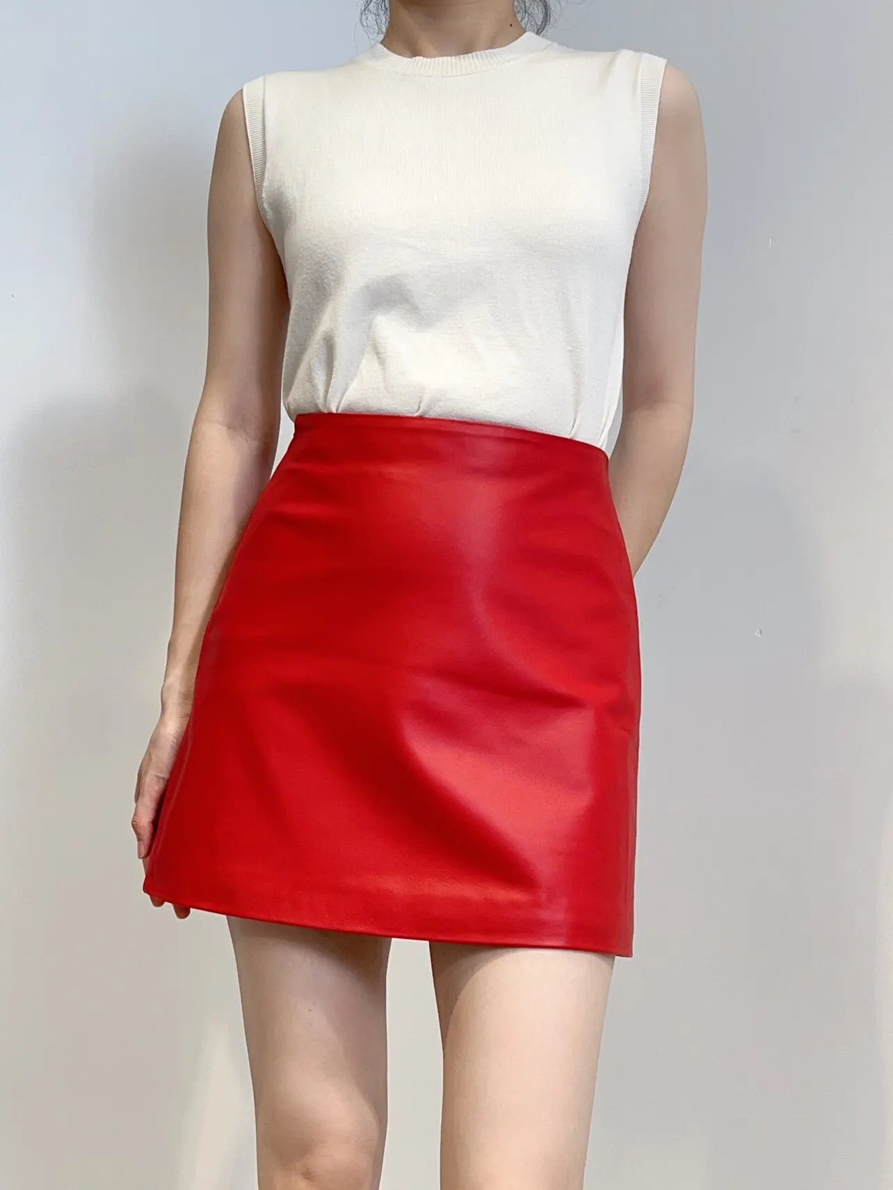 Genuine Leather A-Line Mini Skirt