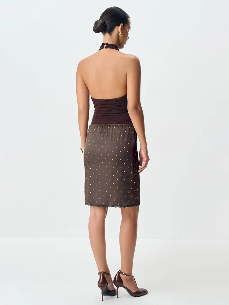 Polka Dot Satin Lace Mini Skirt