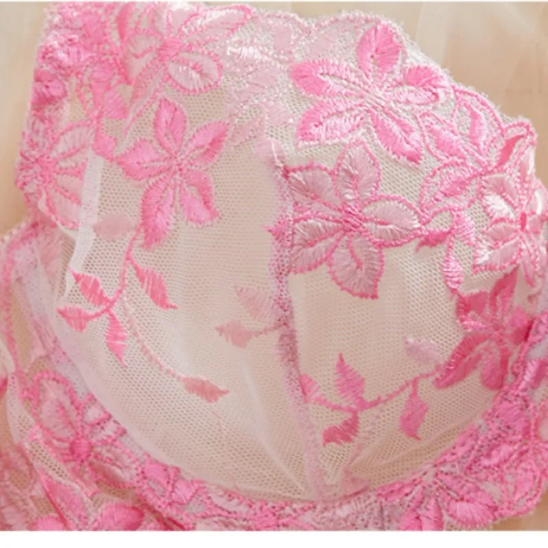 Floral Embroidery Underwire Push-Up Bra & Lace Panty Set