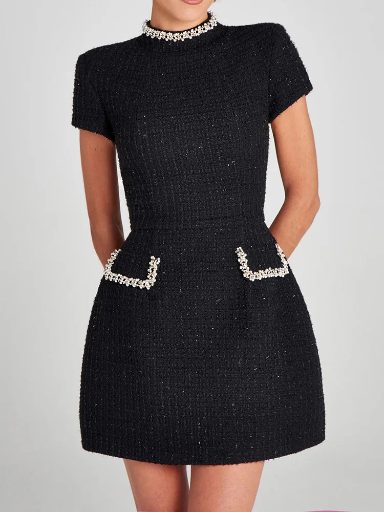 Patchwork Backless Sleeveless Pocket Mini Dress