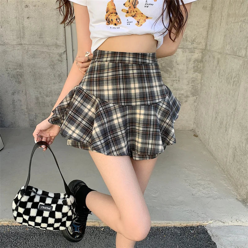 Y2K Tiered Tartan Ruffle Mini Skirt