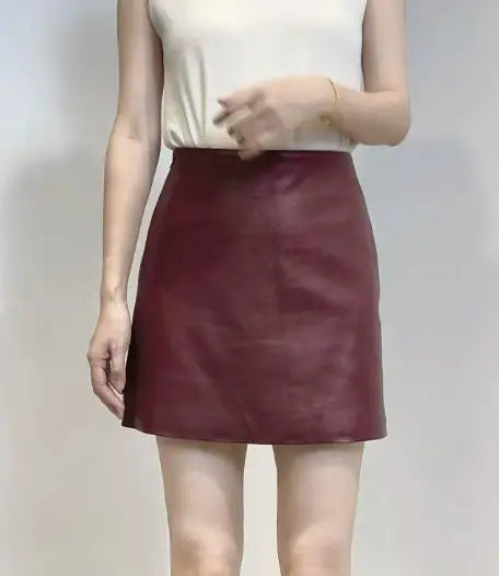 Genuine Leather A-Line Mini Skirt