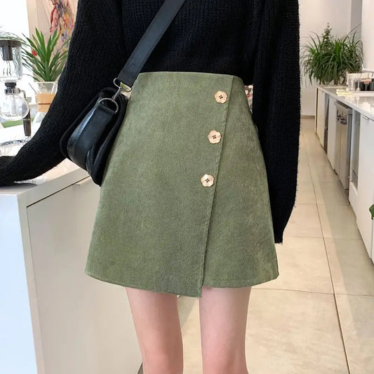Petal Button Corduroy Mini Skirt