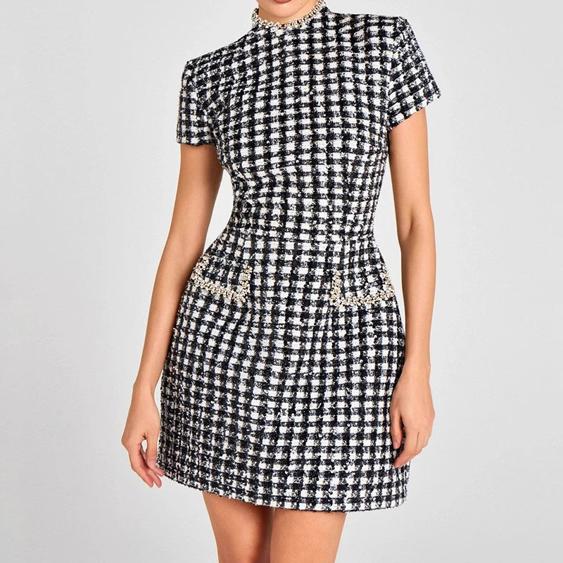 Patchwork Backless Sleeveless Pocket Mini Dress