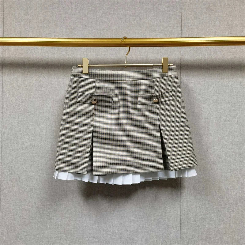 Houndstooth Jacket & Pleated Mini Skirt Set