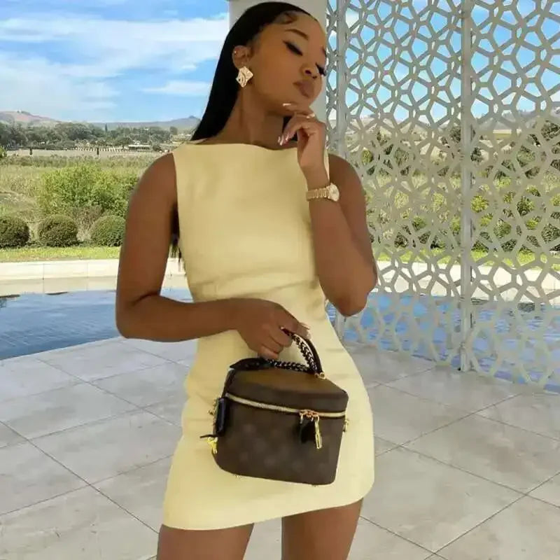 Double Layer Woven Sleeveless Bodycon Mini Dress