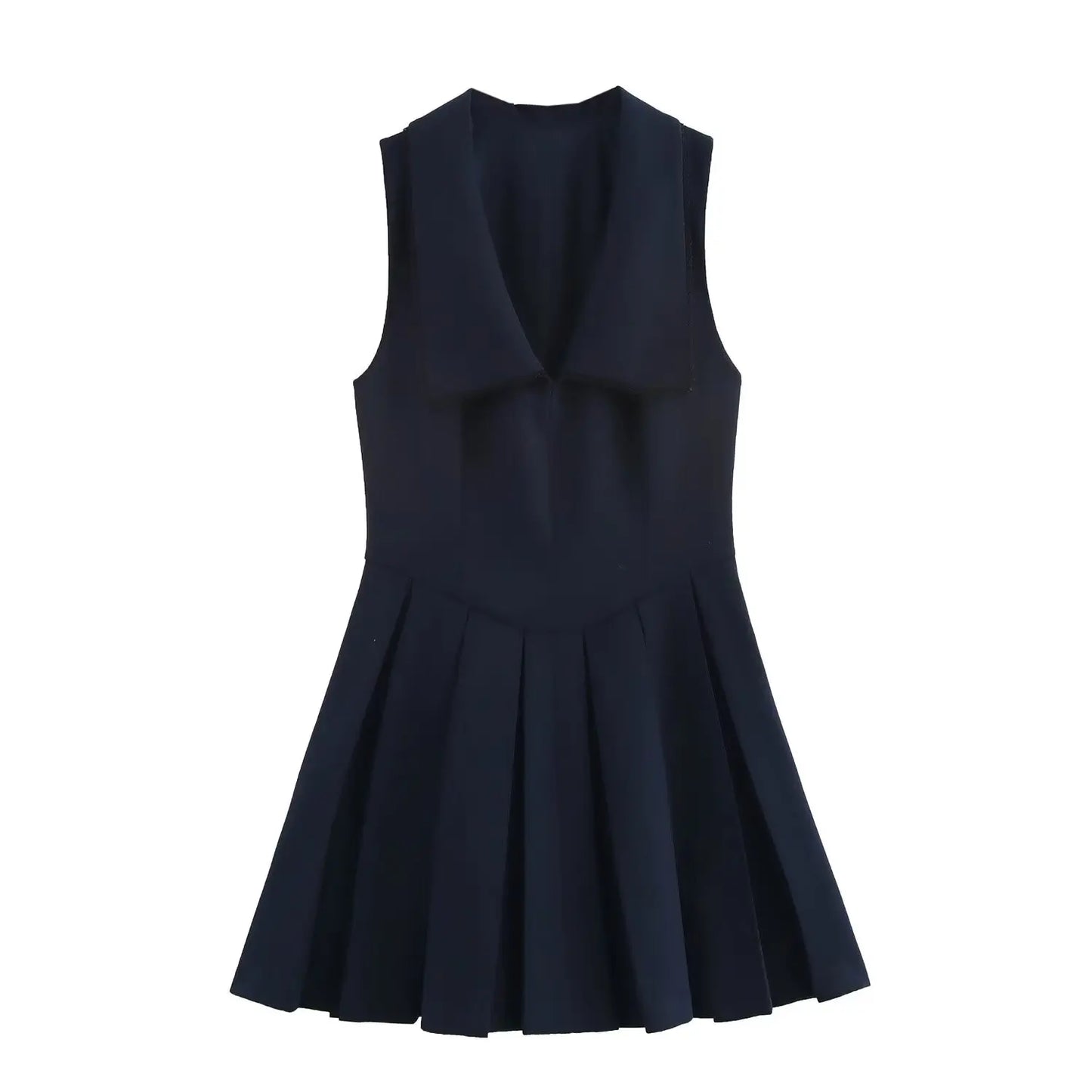 V-Neck Sleeveless Pleated Mini Dress