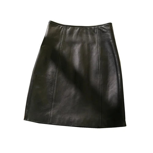 High-Waist Sheepskin A-Line Mini Skirt